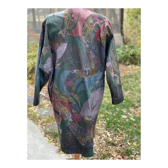 Vintage Streve Lamb Leather Coat Patchwork Open Front Oversized - Picture 5 of 11